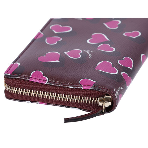GUCCI Betty Interlocking G Heartbeat Print Zip Around Wallet Wine Pink - Picture 4 of 7